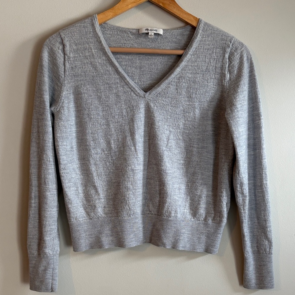 Madewell Light Gray V-Neck Sweater